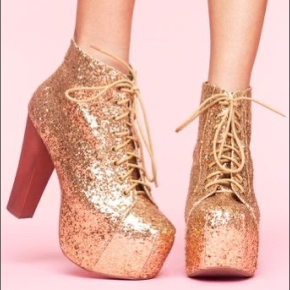 Jeffrey Campbell Lita in Gold Glitter Sz 6